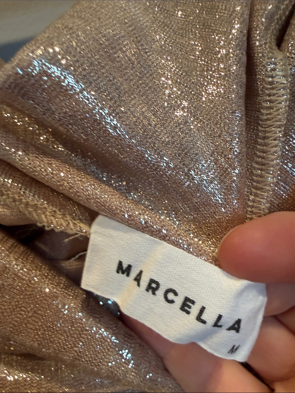 MARCELLA Metallic Champagne Shimmer Drape-Front Long Sleeve Top - Picture 2 of 4